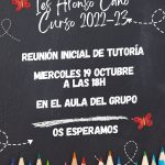 REUNIÓN INICIAL DE TUTORÍA: MIERCOLES 19 OCTUBRE 18 HORAS